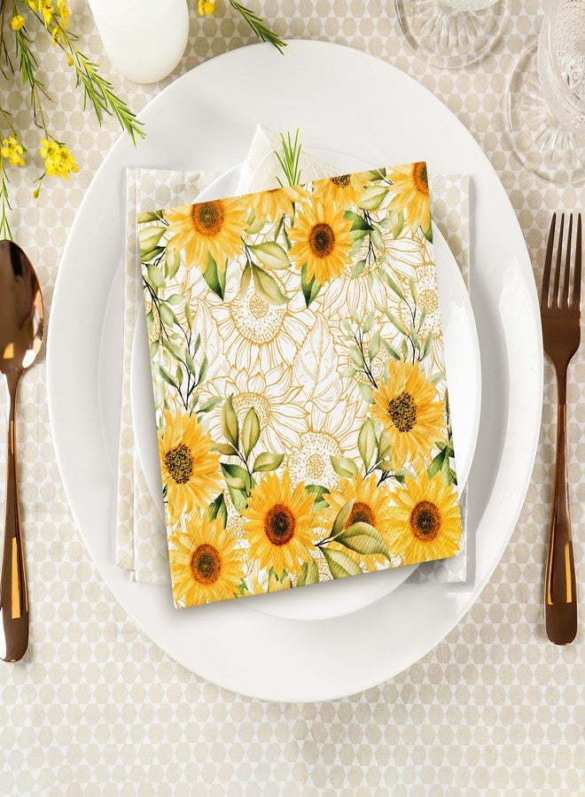 FYSUIMU 100Pcs Summer Sunflower Napkins Watercolor Sunflower Disposable Cocktail Napkins Yellow Floral Dinner Dessert Beverage Napkin for Wedding Birthday Baby Shower Holiday Party Table Supplies - Image 5